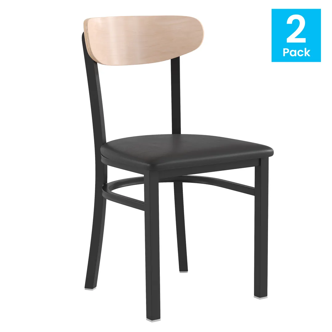Flash Furniture 2-XU-DG6V5BV-NAT-GG Wright Dining Chair Set of 2, 500 lb. Capacity, Black Vinyl Seat, Natural Birch Finish