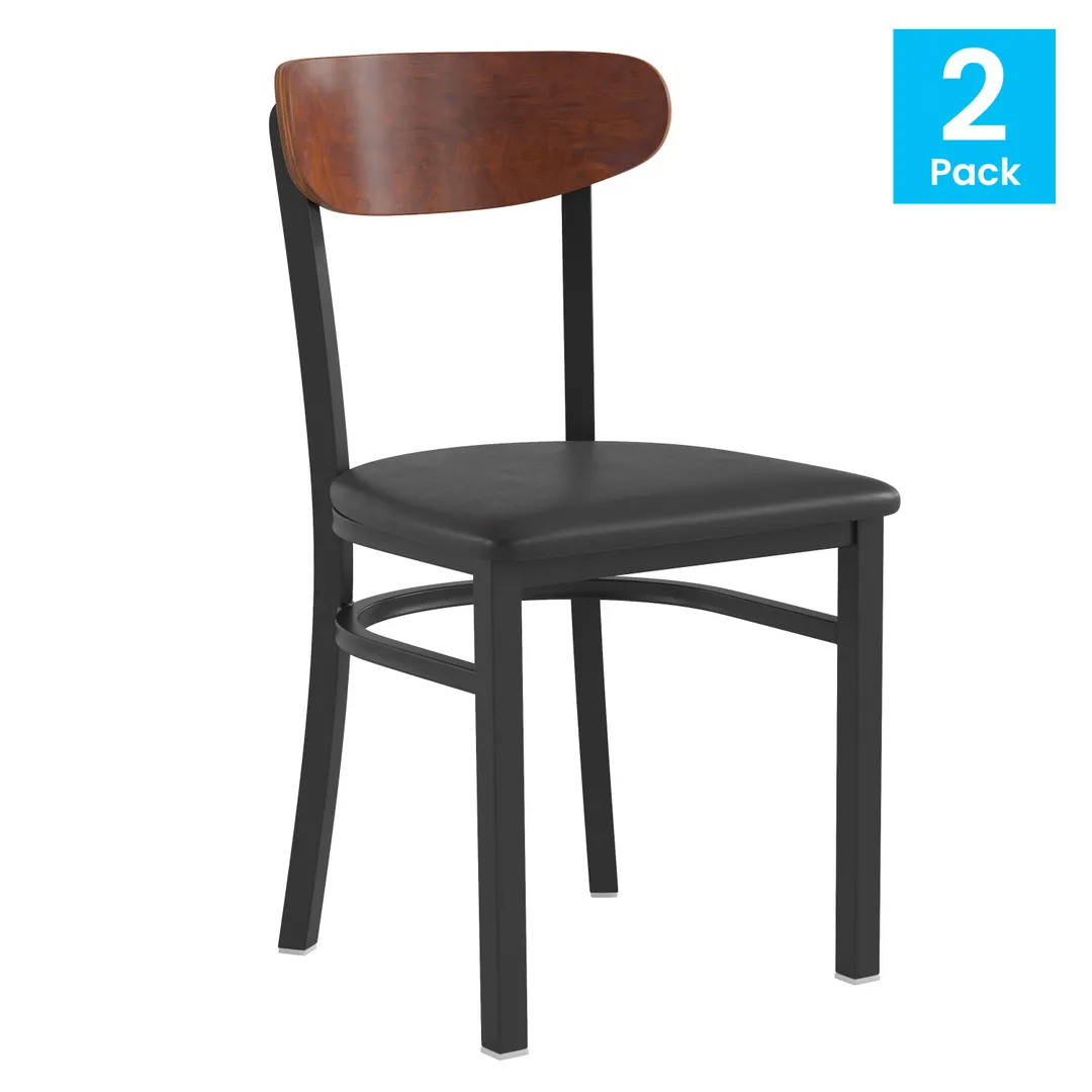 Flash Furniture 2-XU-DG6V5BV-WAL-GG Wright Dining Chair Set of 2, 500 lb. Capacity, Black Vinyl, Walnut Finish