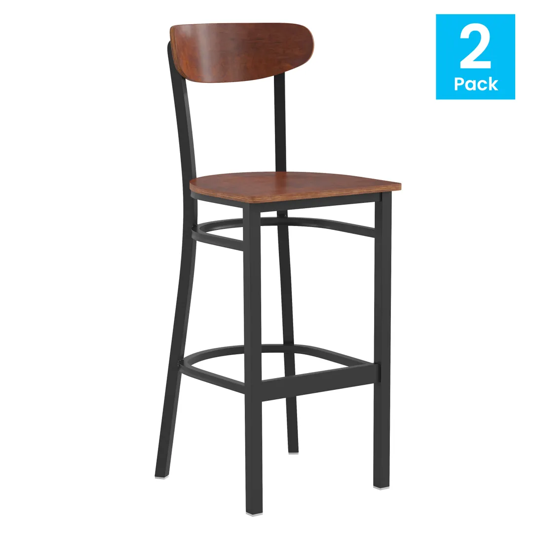 Flash Furniture 2-XU-DG6V6B-WAL-GG Wright Bar Stool, 500 lb, Walnut Finish, Steel Frame, Boomerang Back, Set 2