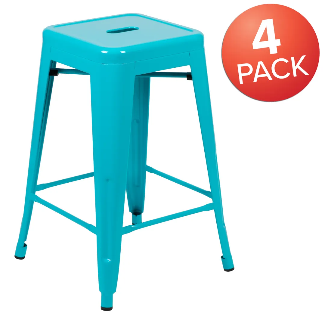 Flash Furniture 4-ET-31320-24-TL-R-GG Cierra Stacking Bar Stool, 24" H, 440 lb, Teal, Metal Frame, Set