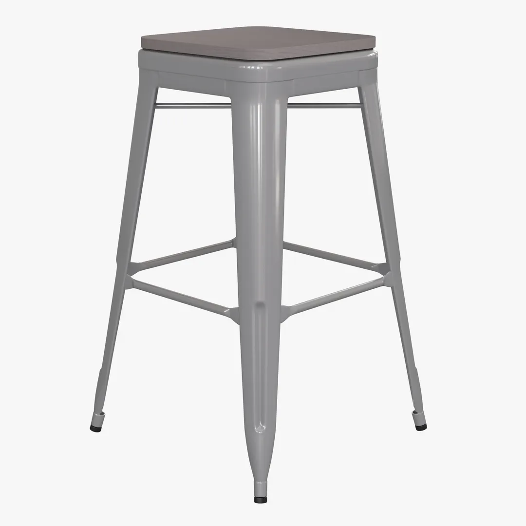 Flash Furniture 4-ET-31320-30-SV-R-PL2G-GG Bar Stool Set 4, 440 lb, 17"W x 17"D x 30"H, Gray Resin Seat, Silver