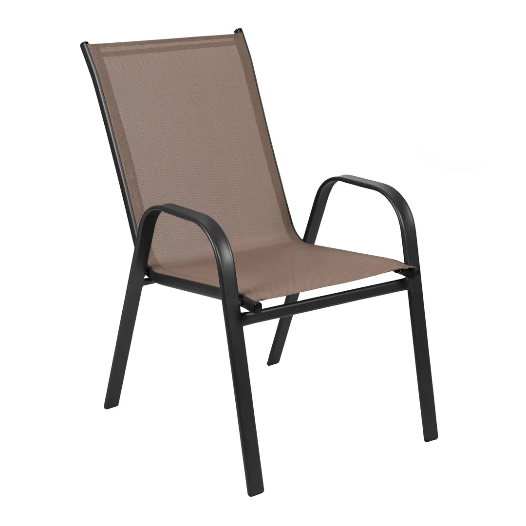 Flash Furniture 4-JJ-303C-B-GG Brazos Series Stacking Patio Chair Set of 4, 350 lb Weight Capacity, Brown Textilene Mesh Back, Black Powder Coated Metal Frame