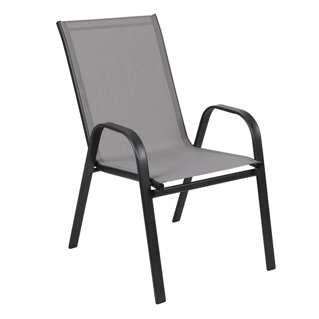 Flash Furniture 4-JJ-303C-G-GG Brazos Series Stacking Patio Chair Set of 4, 350 lb, Gray Textilene, Black Powder Coated Frame