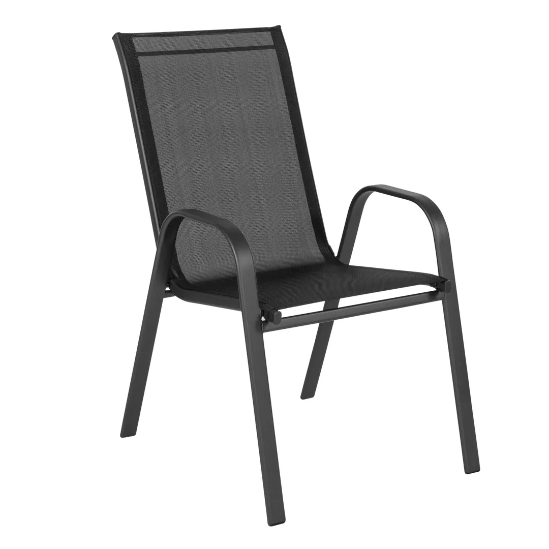 Flash Furniture 4-JJ-303C-GG Brazos Series Stacking Patio Chair Set of 4, 350 lb, Black Textilene, Black Powder Coated