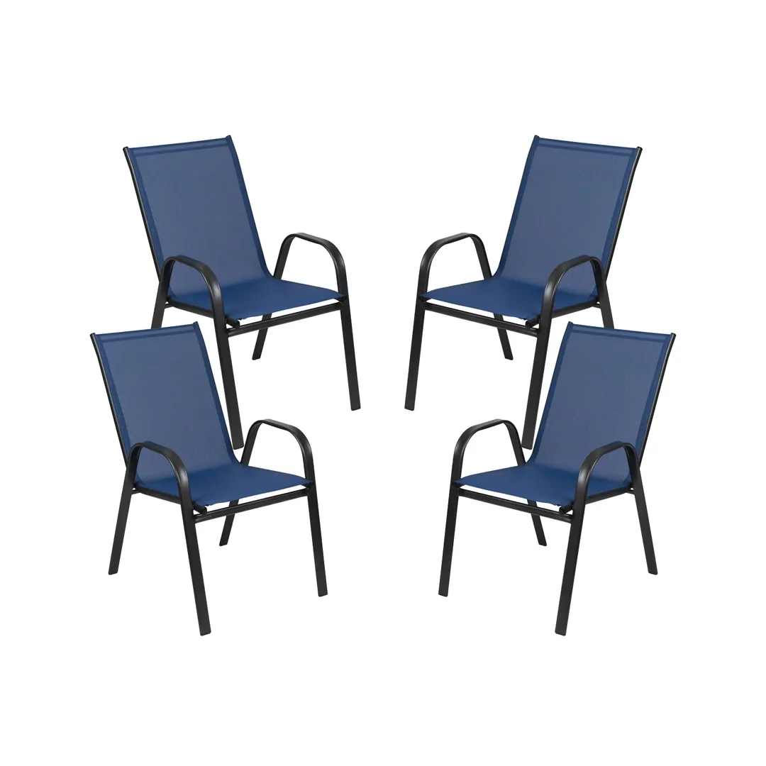 Flash Furniture 4-JJ-303C-NV-GG Brazos Series Stacking Patio Chair Set of 4, 350 lb, Navy Textilene, Black Powder Coated Steel Frame