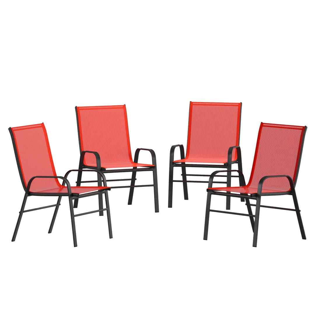 Flash Furniture 4-JJ-303C-RD-GG Brazos Series Stacking Patio Chair, Red Textilene, 350 lb, Set of 4