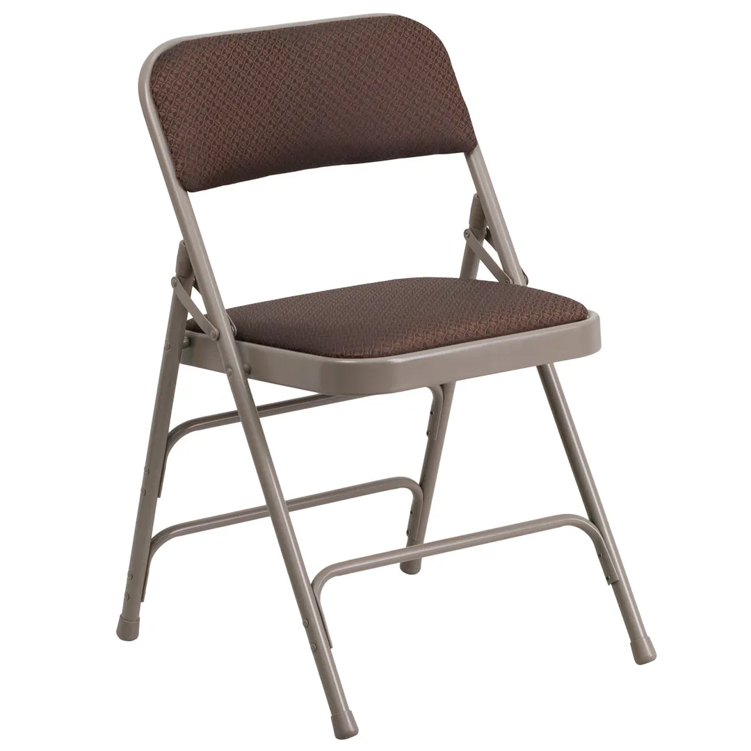 Flash Furniture AW-MC309AF-BRN-GG Hercules Series Folding Chair, Black Patterned Fabric, Curved, Triple Braced, Double Hinged, Metal