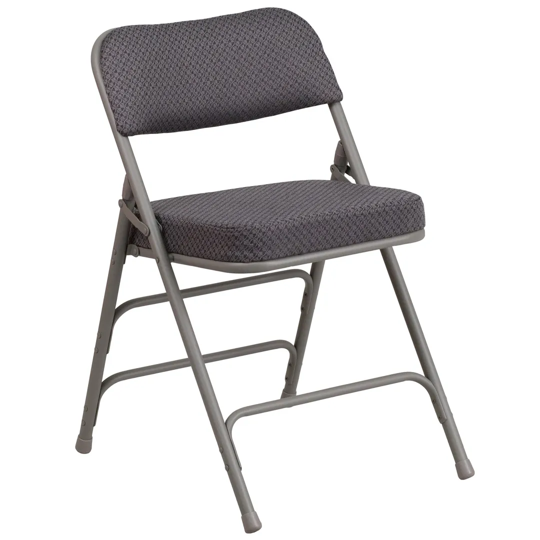 Flash Furniture AW-MC320AF-GRY-GG Hercules Series Gray Fabric Folding Chair, Premium Curved, Triple Braced, Double Hinged, Metal, 2 per Order