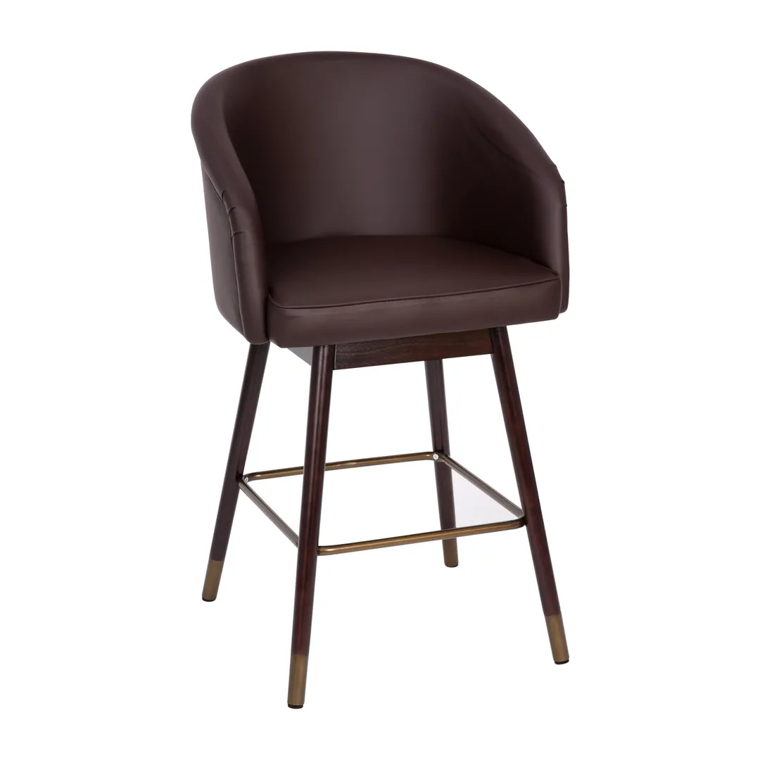 Flash Furniture AY-1928-26-BR-GG Margo Counter Stool – 26" Seat, Brown Leather, Arms, Beechwood Legs, Bronze