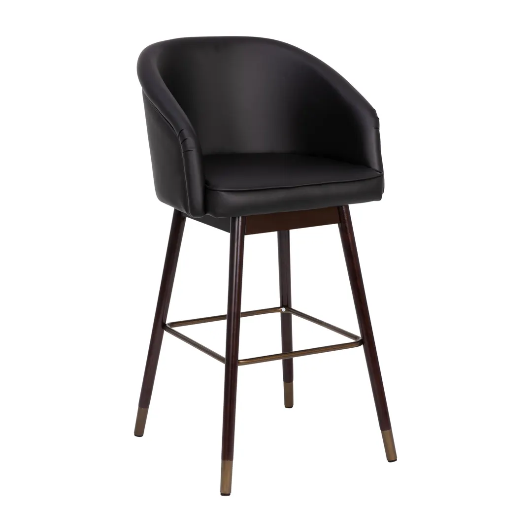 Flash Furniture AY-1928-30-BK-GG Margo Bar Stool – 30" Height, Black Leather, Beech Legs, Bronze Accents, MidBack