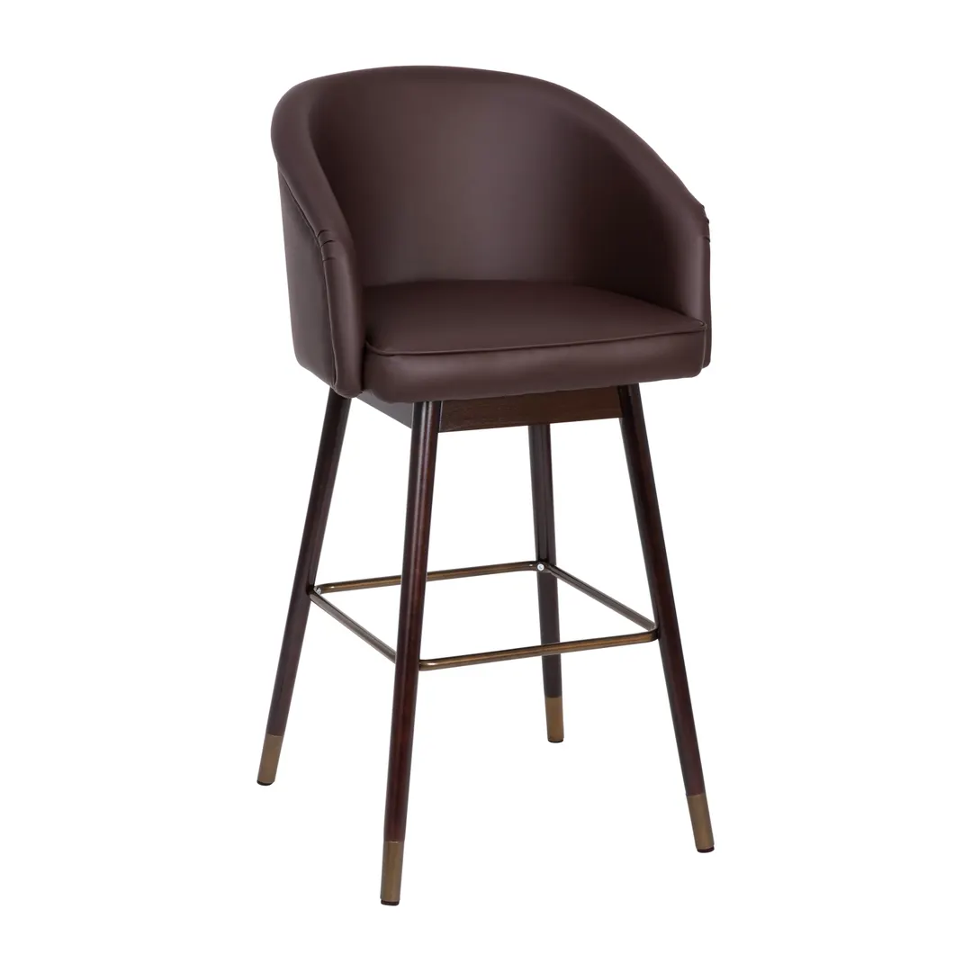 Flash Furniture AY-1928-30-BR-GG Margo Bar Stool – 30” Seat Height, Brown Leather, Beechwood Legs, Accents