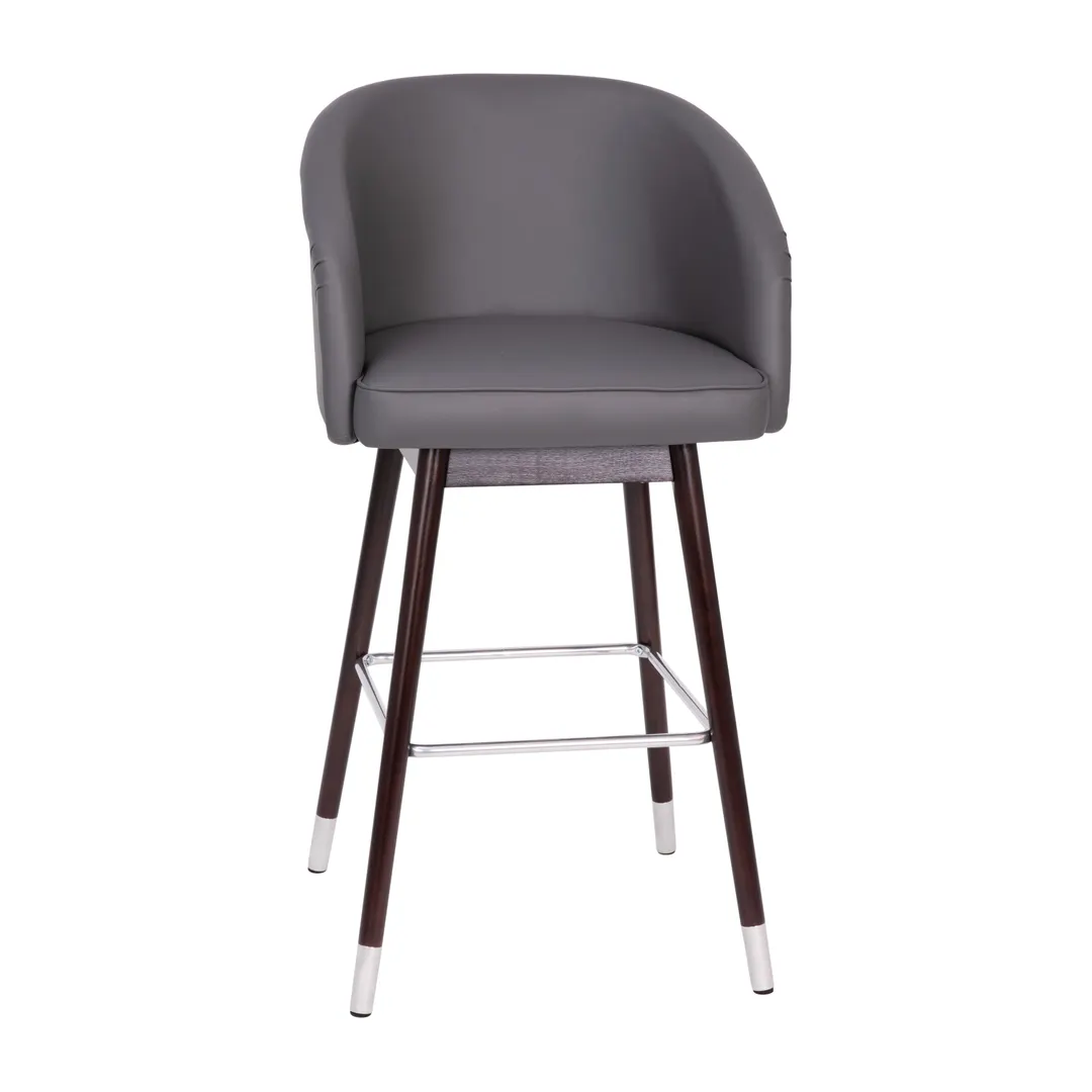 Flash Furniture AY-1928-30-GY-GG Margo Bar Stool, 30" Seat Height, Gray Leather, Walnut Legs, Bronze Accents