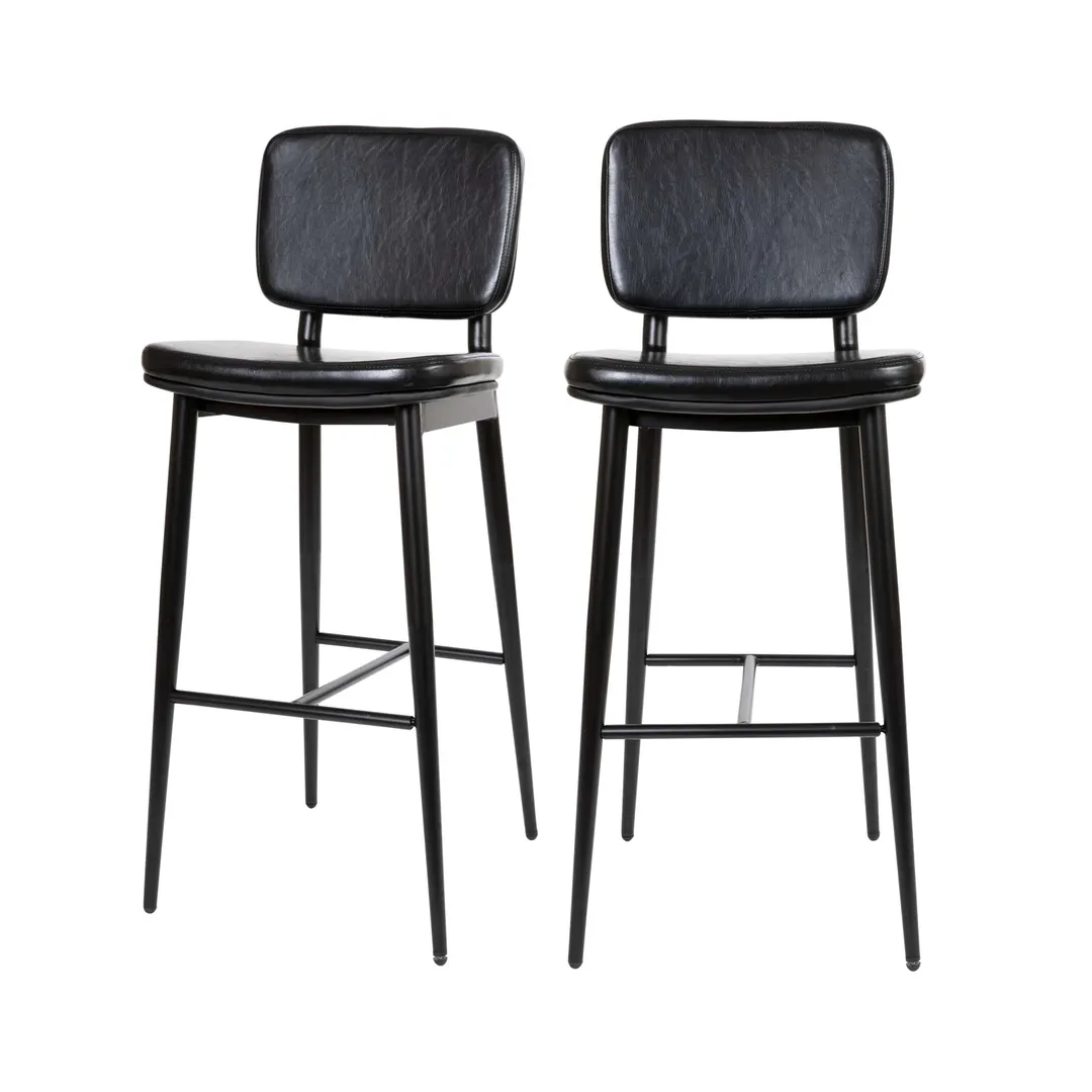 Flash Furniture AY-S01-BK-GG Kenzie Barstool – 31" Seat Height, Mid-Back, Black Upholstered, Footrest, Iron Frame