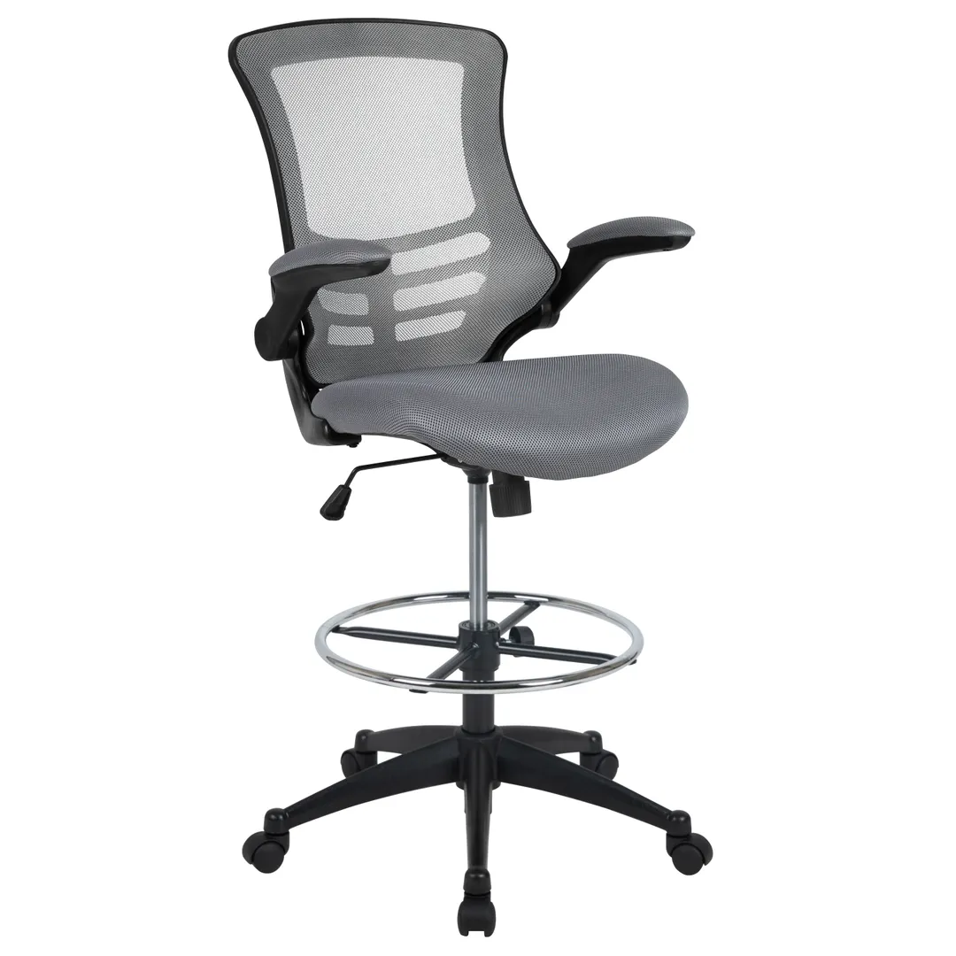 Flash Furniture BL-X-5M-D-DKGY-GG Swivel Drafting Chair, 43-1/4 to 50-3/4 Height, 250 lb, Dark Gray, Mesh Back, Padded Arms