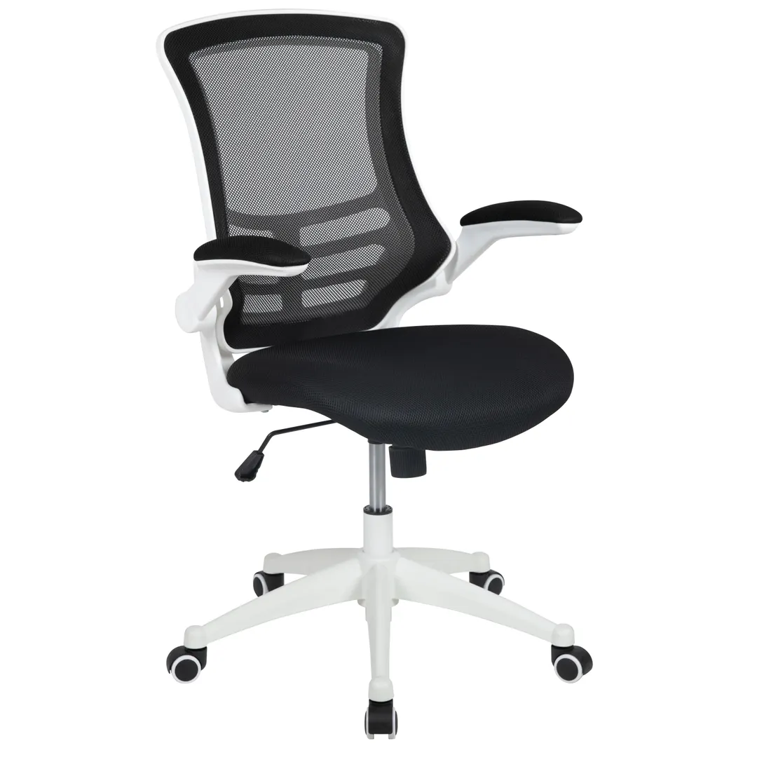 Flash Furniture BL-X-5M-WH-BK-GG Mid-Back Swivel Task Chair, 250 lb, Mesh Back, Padded Arms, Fabric Upholstery