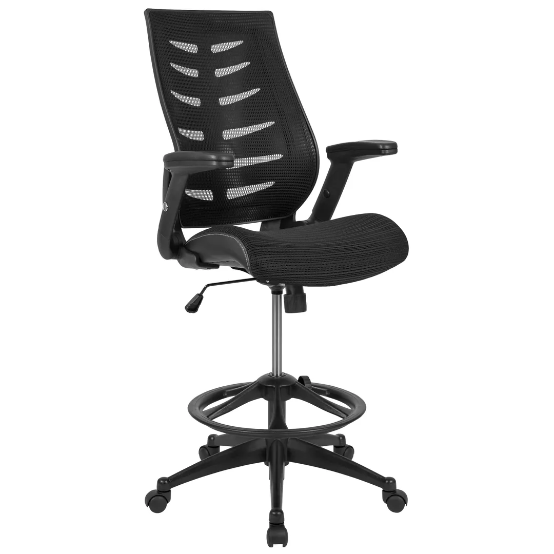 Flash Furniture BL-ZP-809D-BK-GG Kale Executive Office Chair, 44.5-52.25in Height, 250lb Capacity, Mesh Back, Padded Arms