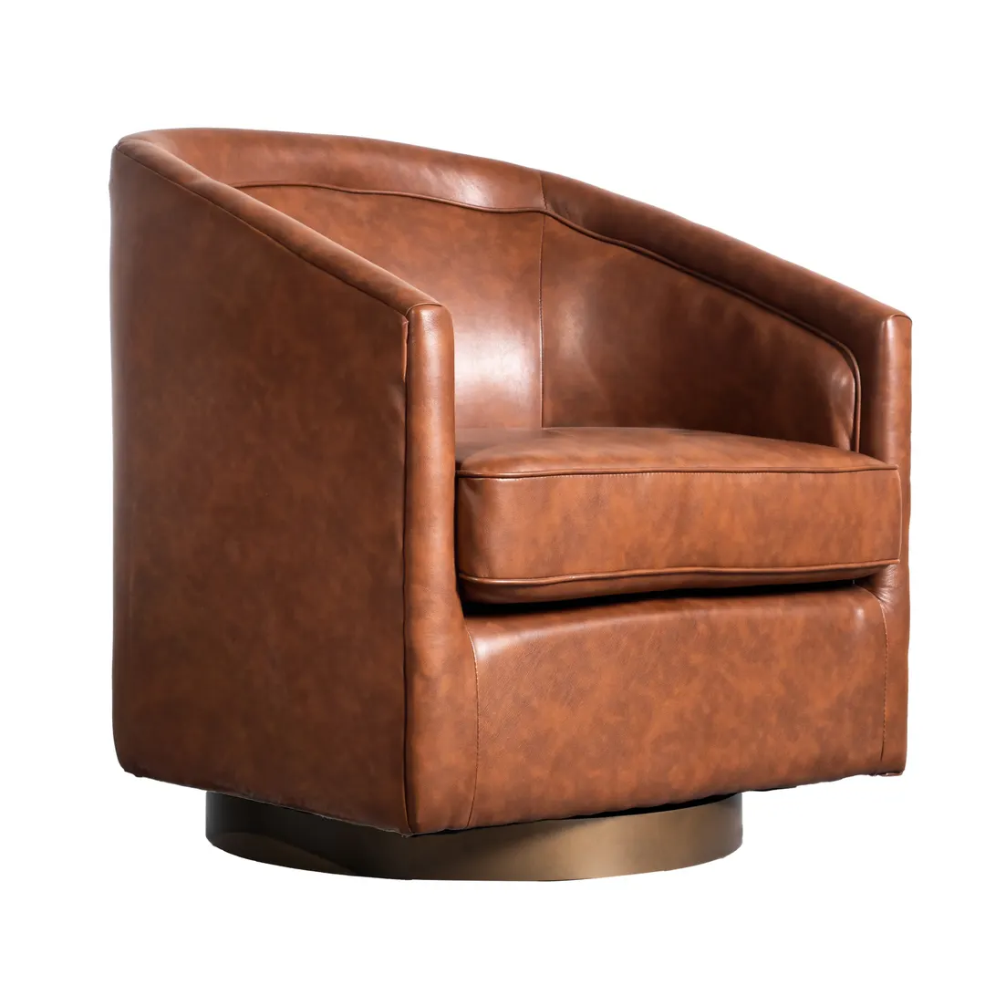 Flash Furniture BS-AC22-064-BRNPU-GG Dean Club Style Commercial Barrel Accent Armchair, 360 degree swivel, LeatherSoft upholstery, brown