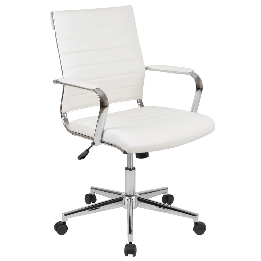 Flash Furniture BT-20595M-1-WH-GG Hansel Executive Swivel Chair, 250 lb, LeatherSoft, White, Padded Chrome Arms