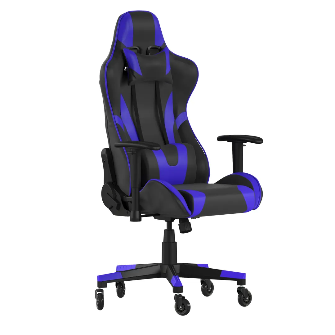 Flash Furniture CH-187230-1-BL-RLB-GG X20 Gaming Chair, 280 lb, LeatherSoft, High-Back, Removable Headrest & Lumbar Pillows