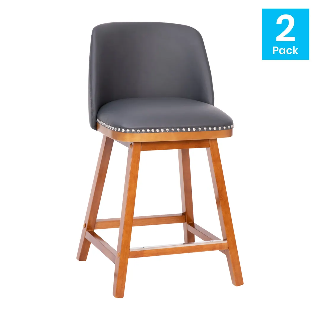 Flash Furniture CH-192162X000PU-24-GY-GG Julia Counter Stool 24" Seat 300 lb Gray LeatherSoft Walnut Set of 2
