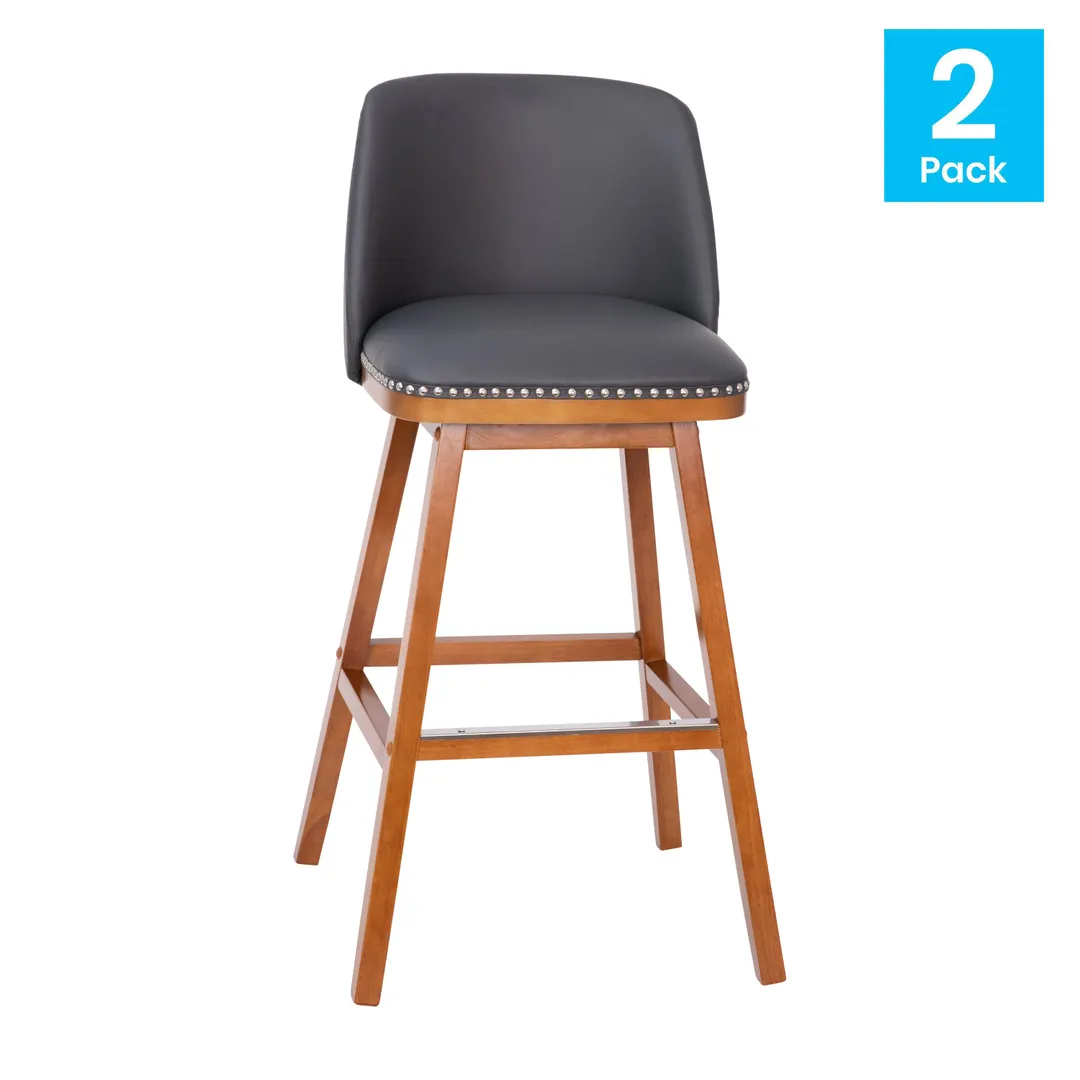 Flash Furniture CH-192162X000PU-30-GY-GG Julia Bar Stool, 30" Seat Height, 300 lb, Armless, LeatherSoft, Gray