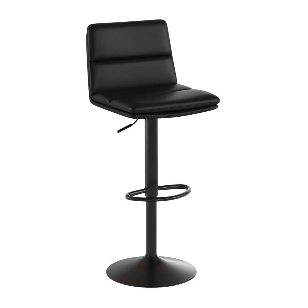 Flash Furniture CH-202071-BK-GG Hughes Bar Stool, 300 lb, Adjustable Height, Mid-Back, Black LeatherSoft, Swivel
