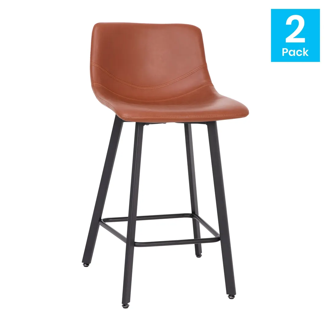 Flash Furniture CH-212069-24-BR-GG Caleb Bar Stool Set, 24" Seat, 300lb Capacity, LeatherSoft, Matte Iron Frame