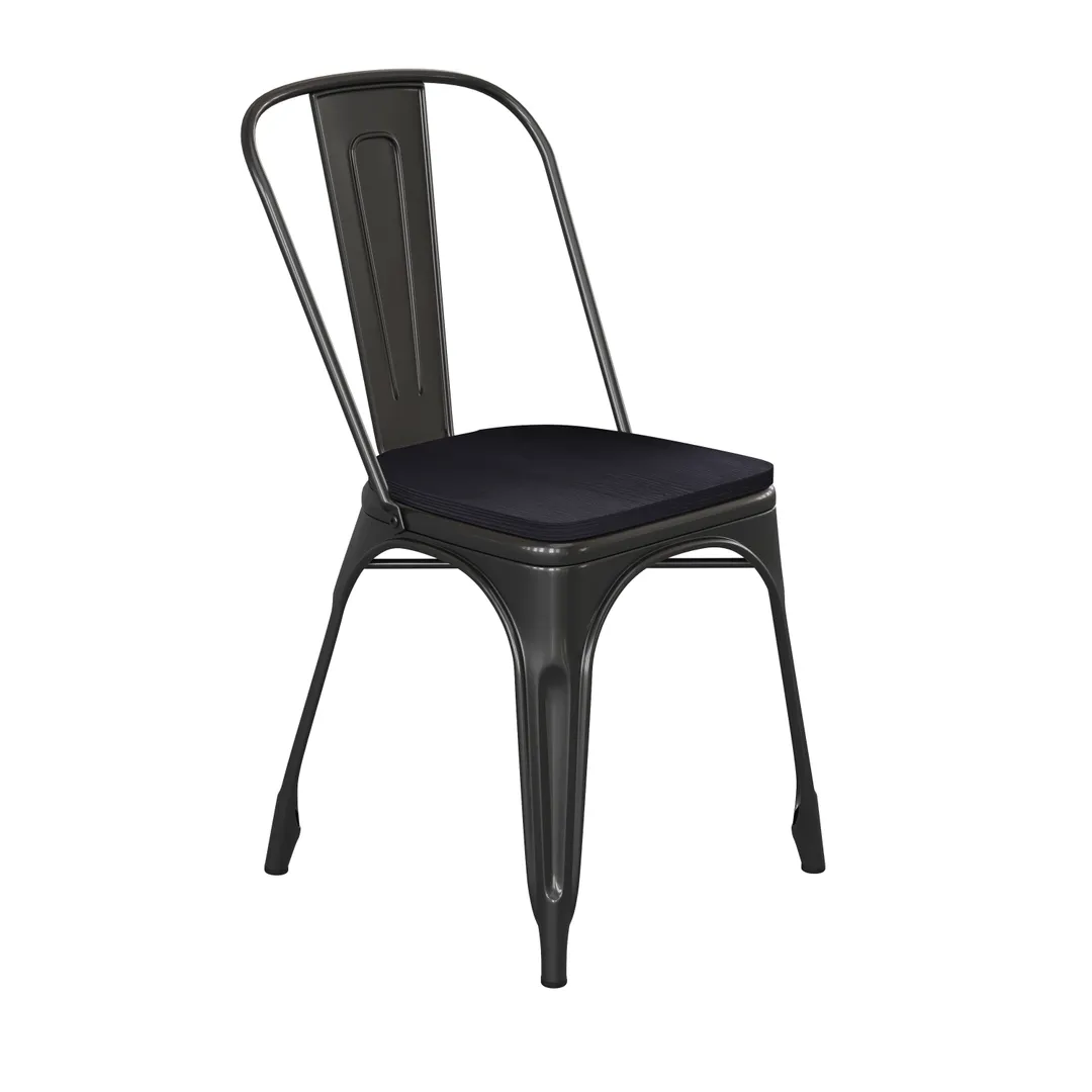 Flash Furniture CH-31230-BK-PL1B-GG Perry Stacking Side Chair, 500 lb, Black, Steel Frame, Poly Resin Wood Seat, Stackable