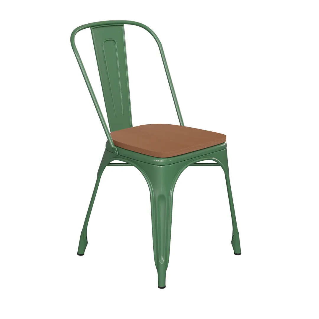 Flash Furniture CH-31230-GN-PL1T-GG Perry Stacking Side Chair, 500 lb, Green, Stackable, Teak Poly Resin Wood Seat, Galvanized Steel Frame