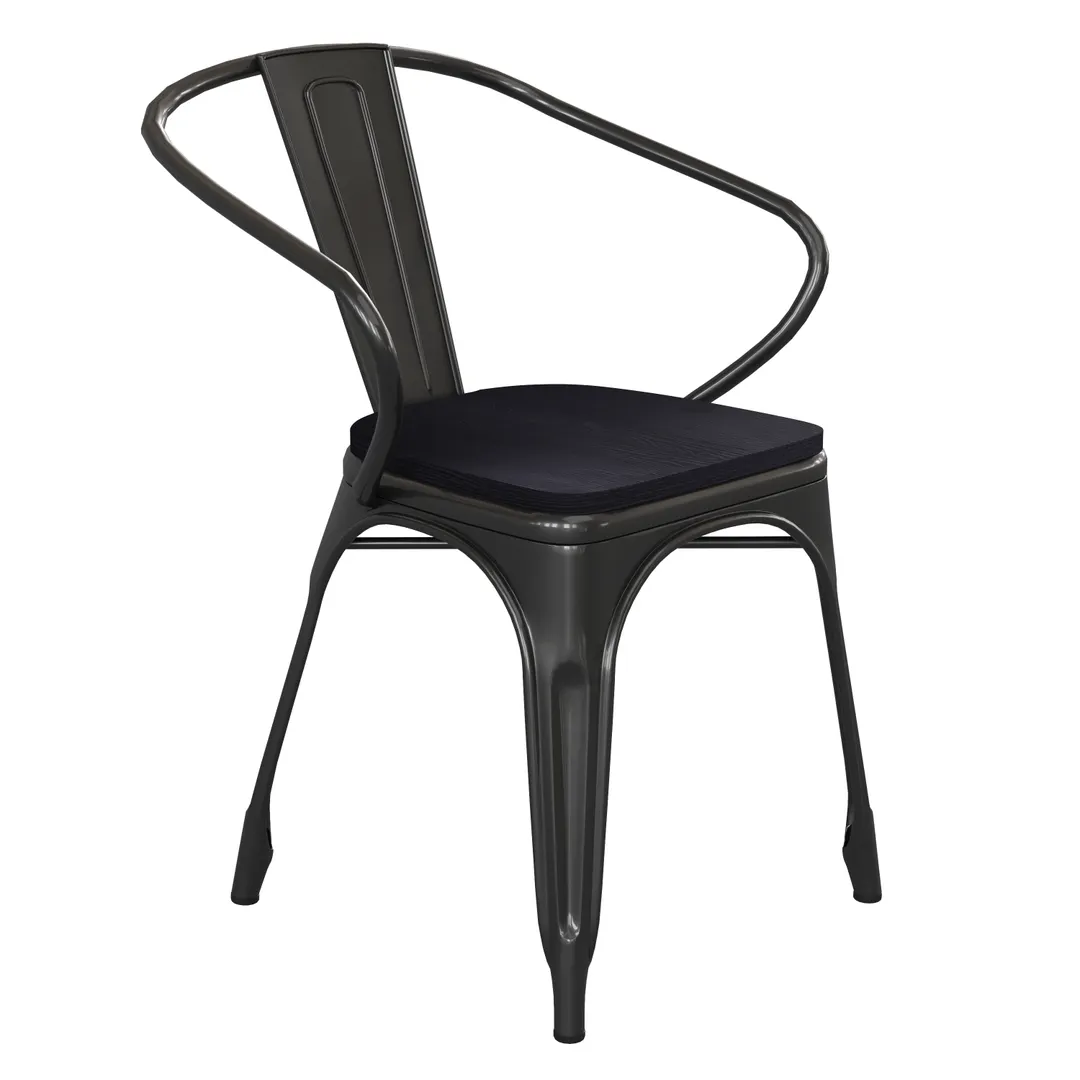 Flash Furniture CH-31270-BK-PL1B-GG Luna Armchair, 500 lb. Weight Capacity, Black Poly Resin Wood, Galvanized Steel
