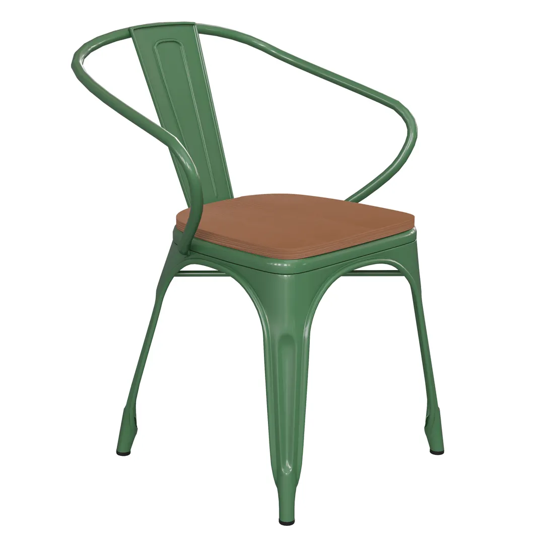 Flash Furniture CH-31270-GN-PL1T-GG Luna Armchair, 500 lb. Weight Capacity, Green Teak Poly Resin Wood, Galvanized Steel