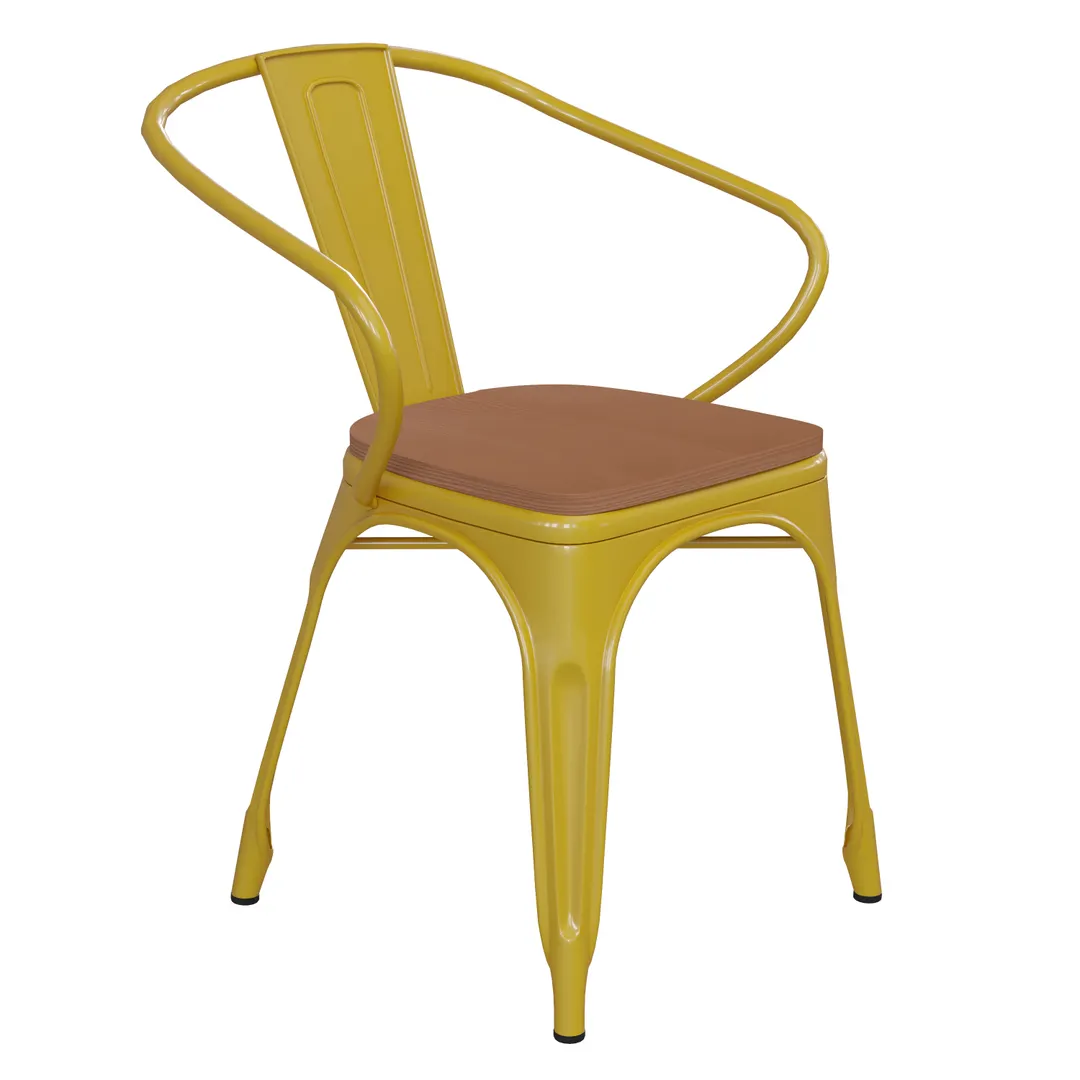 Flash Furniture CH-31270-YL-PL1T-GG Luna Armchair, 500 lb. Weight Capacity, Yellow, Teak Resin Wood Seat, Galvanized Steel
