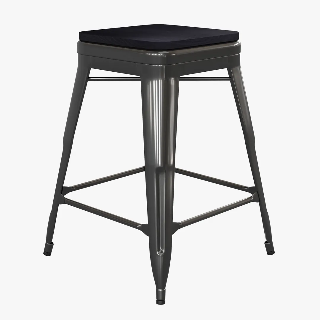 Flash Furniture CH-31320-24-BK-PL2B-GG Stacking Bar Stool, 500 lb, Black Powder Coat, Poly Resin Seat
