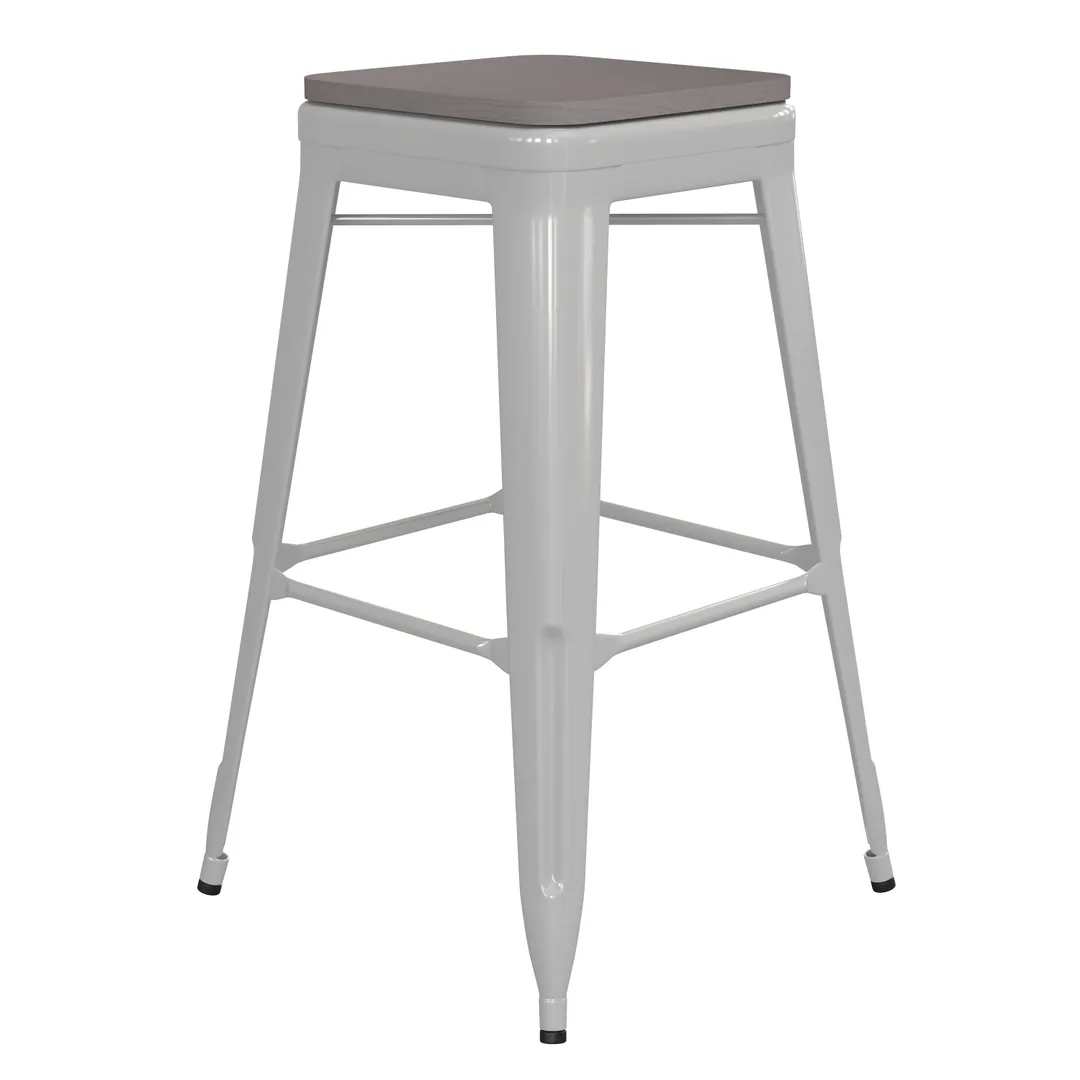 Flash Furniture CH-31320-30-WH-PL2G-GG Stacking Kai Bar Stool, 500 lb, Poly Resin Seat, Galvanized Steel