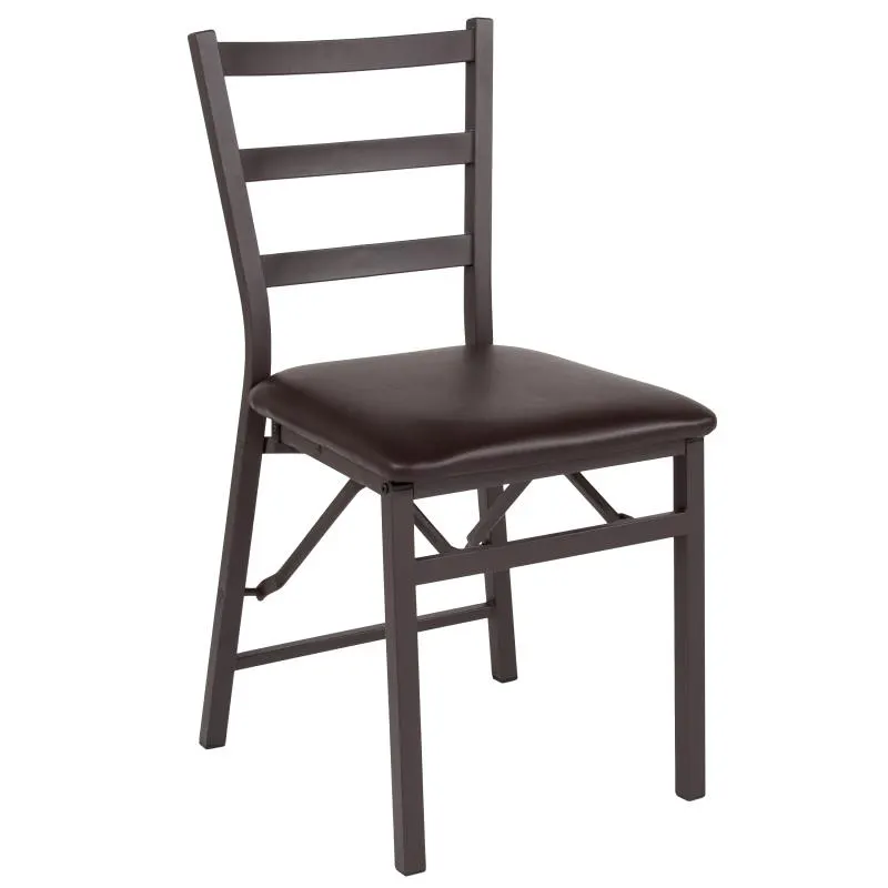 Flash Furniture CY-180841-GG Hercules Series Folding Chair, Ladder Back, Upholstered Vinyl, Brown, 2-Pack Minimum