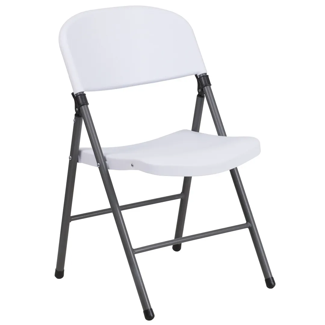 Flash Furniture DAD-YCD-50-WH-GG Hercules Series Folding Chair, 330 lb. White Plastic Seat & Back, Charcoal Frame