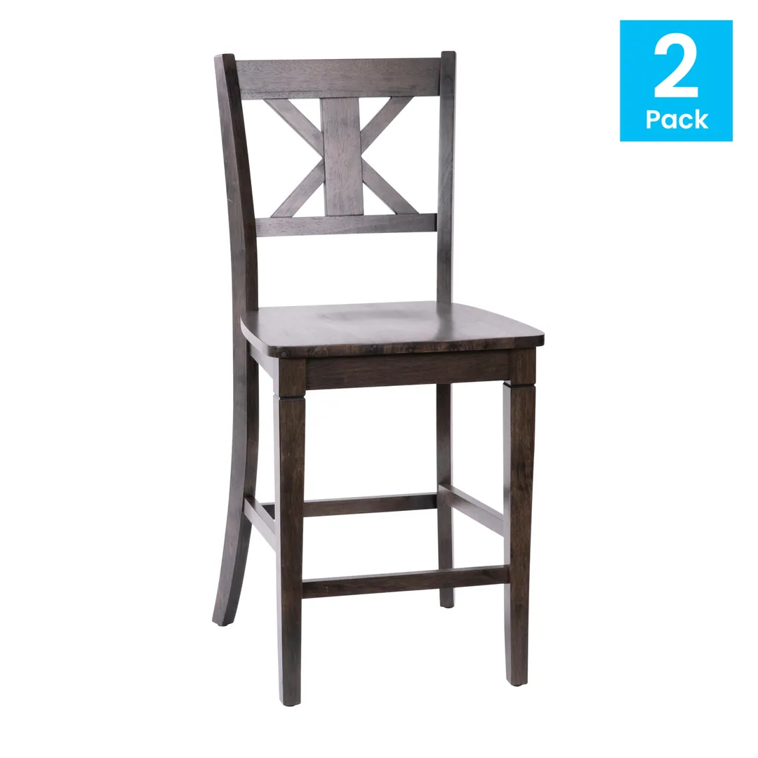 Flash Furniture ES-STBN1-24-GY-2-GG Gwendolyn Bar Stool Set 2, Counter Height, 225 lb., CrissCross Back Walnut