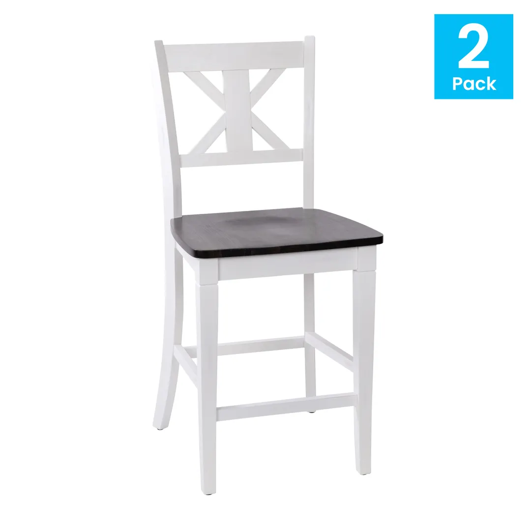 Flash Furniture ES-STBN1-24-WH-2-GG Gwendolyn Bar Stool 2‑Set, Counter Height, 225 lb, Criss‑Cross Wood, White
