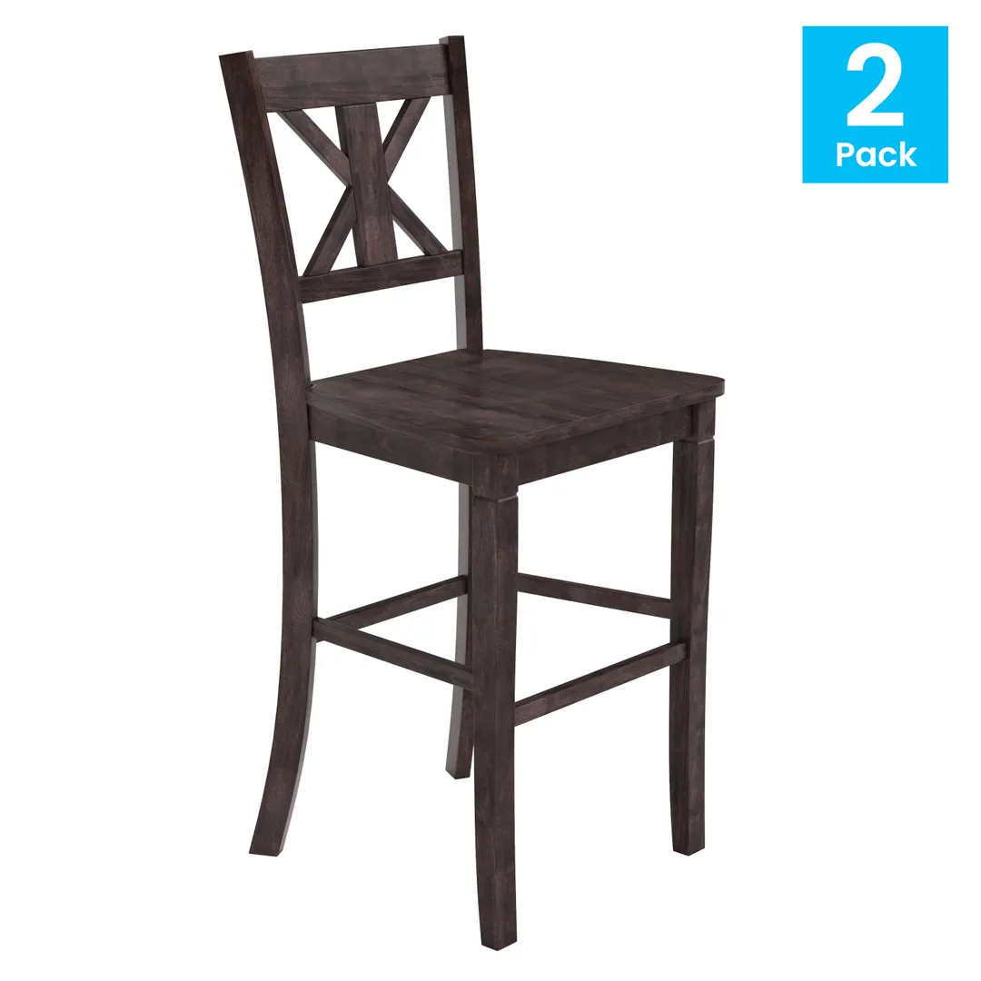Flash Furniture ES-STBN1-29-GY-2-GG Gwendolyn Bar Stool, 225 lb., Criss‑Cross Back, Hardwood, Gray Finish, 2 Pieces