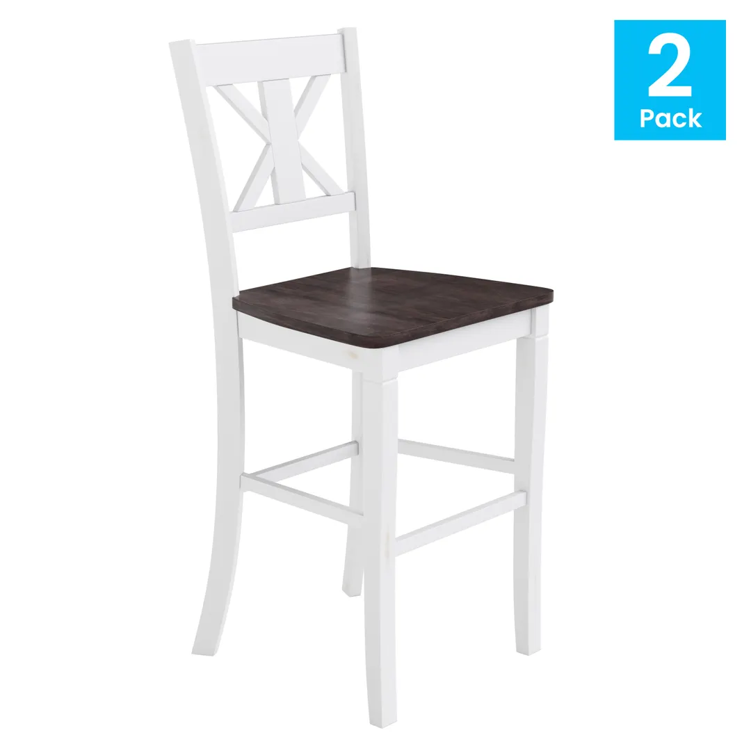 Flash Furniture ES-STBN1-29-WH-2-GG Gwendolyn Bar Stool Set, 225 lbs, Bar Height, Cross‑Back, Solid Hardwood, Antique White, 2