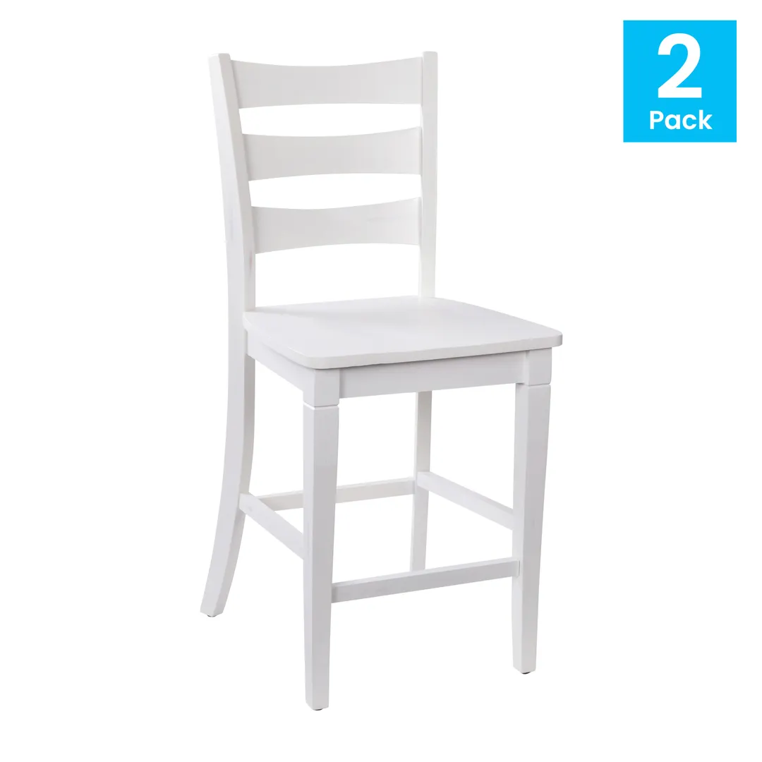 Flash Furniture ES-STBN5-24-WH-2-GG Liesel Bar Stool Set 2, 24" Height, 225 lb, Ladder Back, Hardwood, White