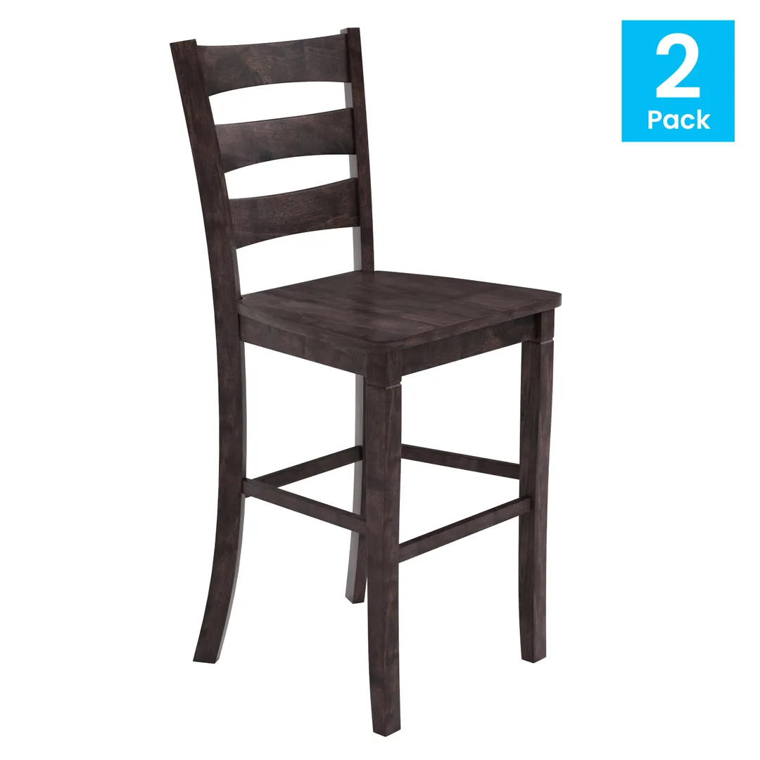 Flash Furniture ES-STBN5-29-GY-2-GG Liesel Bar Stool Set of 2, Bar Height, 225 lb, Ladder Back, Gray Walnut