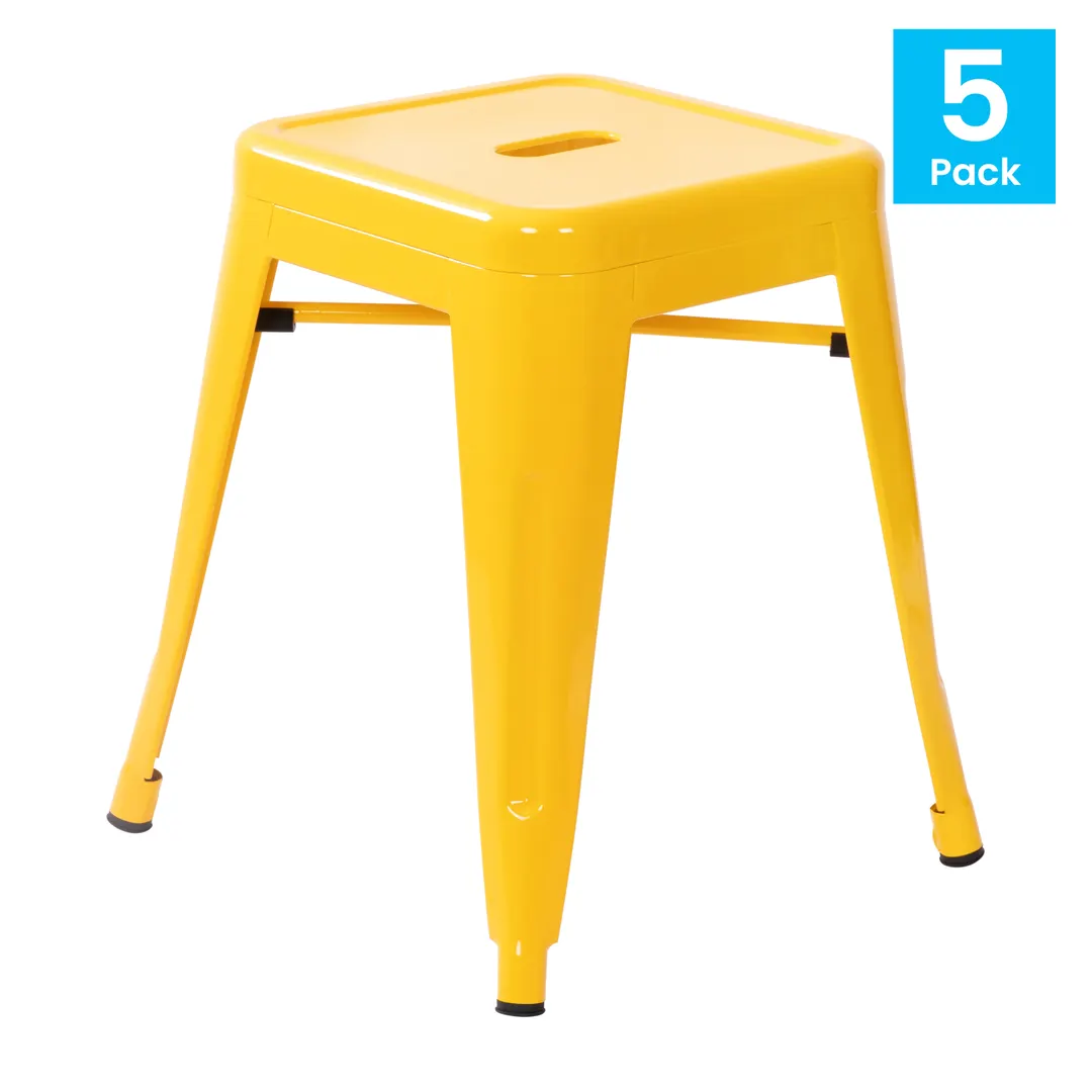 Flash Furniture ET-BT3503-18-YL-GG Kai Stools, 18" Height, 250lb Capacity, Stackable, Yellow, Metal, 4‑Pack