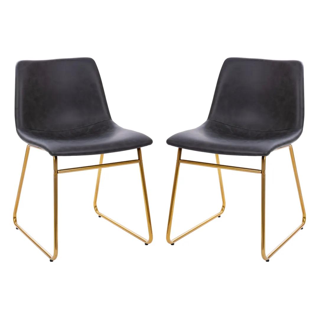 Flash Furniture ET-ER18345-18-GY-GG Mid-Back Dining Chair, 250 lb., LeatherSoft, Dark Gray, Gold Frame, Set of 2