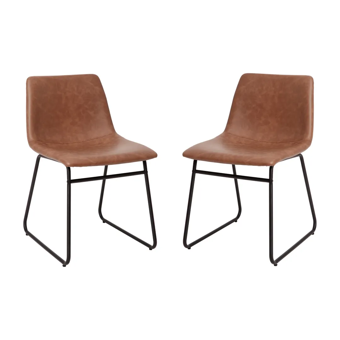 Flash Furniture ET-ER18345-18-LB-BK-GG Mid-Back Dining Chair, 250 lb., LeatherSoft, Light Brown, Black Frame, Set of 2