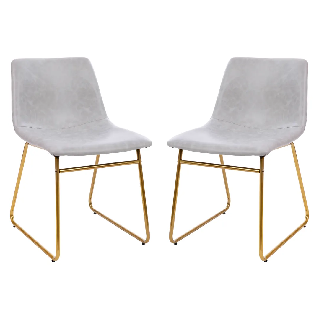 Flash Furniture ET-ER18345-18-LG-GG Mid-Back Steamer Dining Chair, 250 lb, LeatherSoft Light Gray, Gold Frame, Set of 2