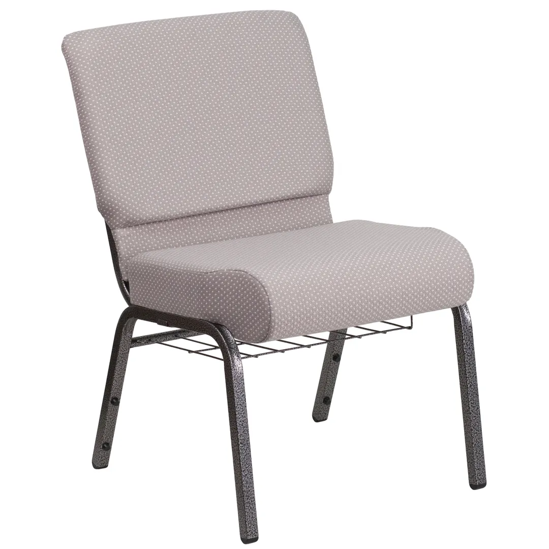Flash Furniture FD-CH0221-4-SV-GYDOT-BAS-GG Hercules Series Extra Wide 800 lbs Stacking Church Chair, 4" Seat, Gray Dot Fabric, Silver Vein Frame