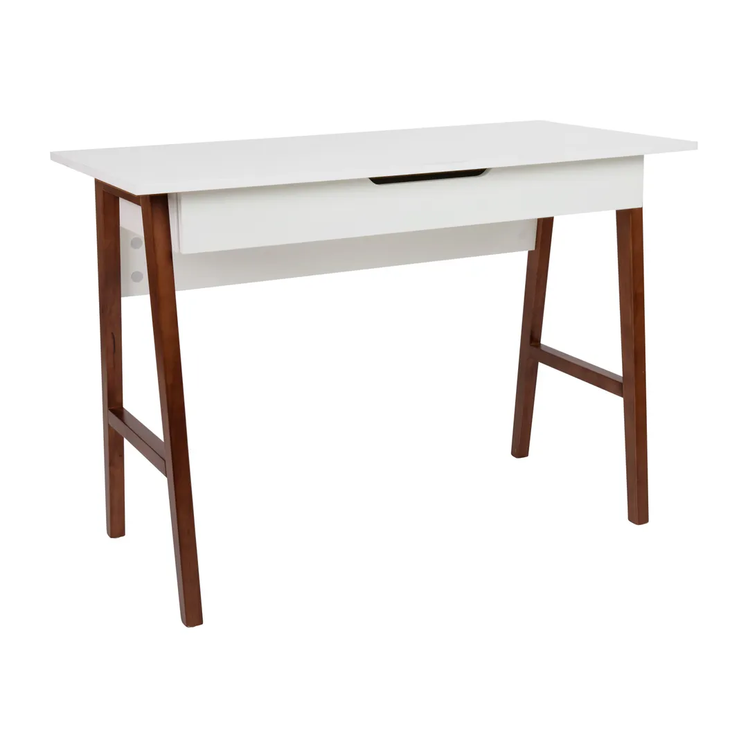 Flash Furniture GC-MBLK60-WH-WAL-GG Computer Desk, White Laminate Top, Walnut Finish A-Frame Base, Divided Storage Drawer