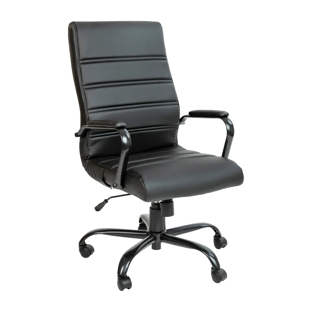 Flash Furniture GO-2286H-BK-BK-GG Whiteney Executive Office Chair, 39-1/4 to 43 Height, 250 lb, LeatherSoft, Black