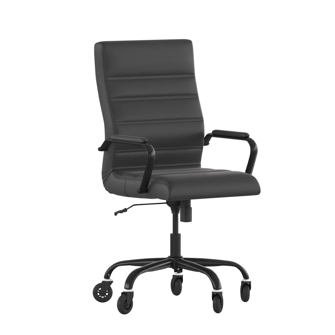 Flash Furniture GO-2286H-BK-BK-RLB-GG Whiteney Executive Swivel Office Chair, 39-1/4 to 43in Height, 250 lb, LeatherSoft Upholstery, Black